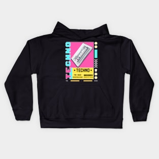 TECHNO  - TR 909 Drum Machine (white/blue/pink) Kids Hoodie